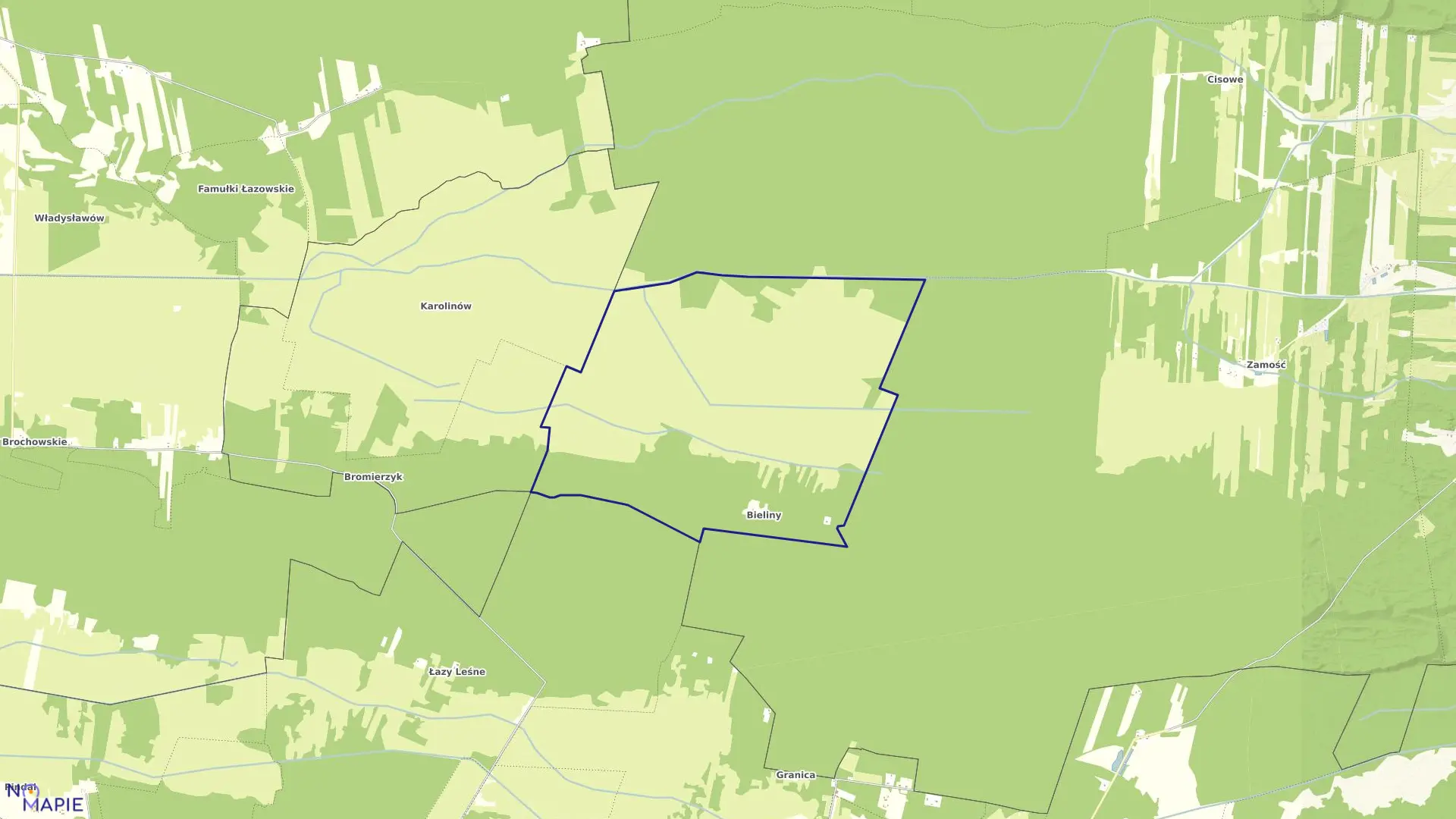 Mapa obrębu BIELINY KAMPINOSKIE w gminie Kampinos