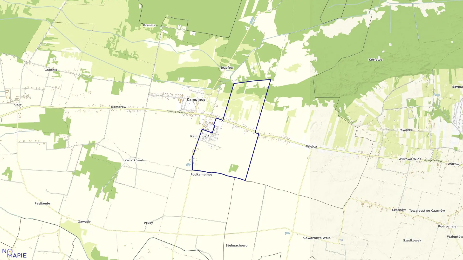 Mapa obrębu KAMPINOS A w gminie Kampinos