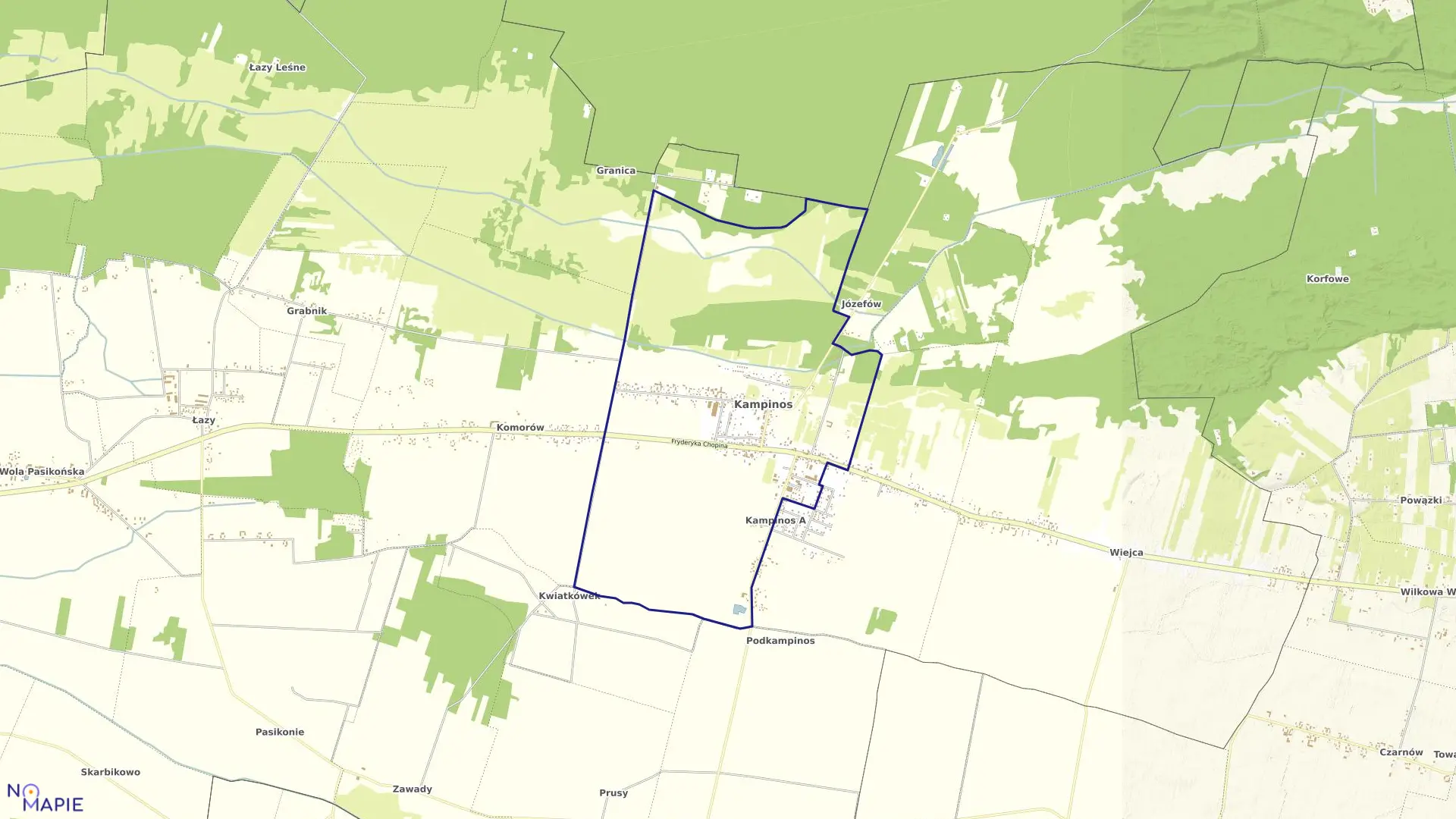 Mapa obrębu KAMPINOS w gminie Kampinos