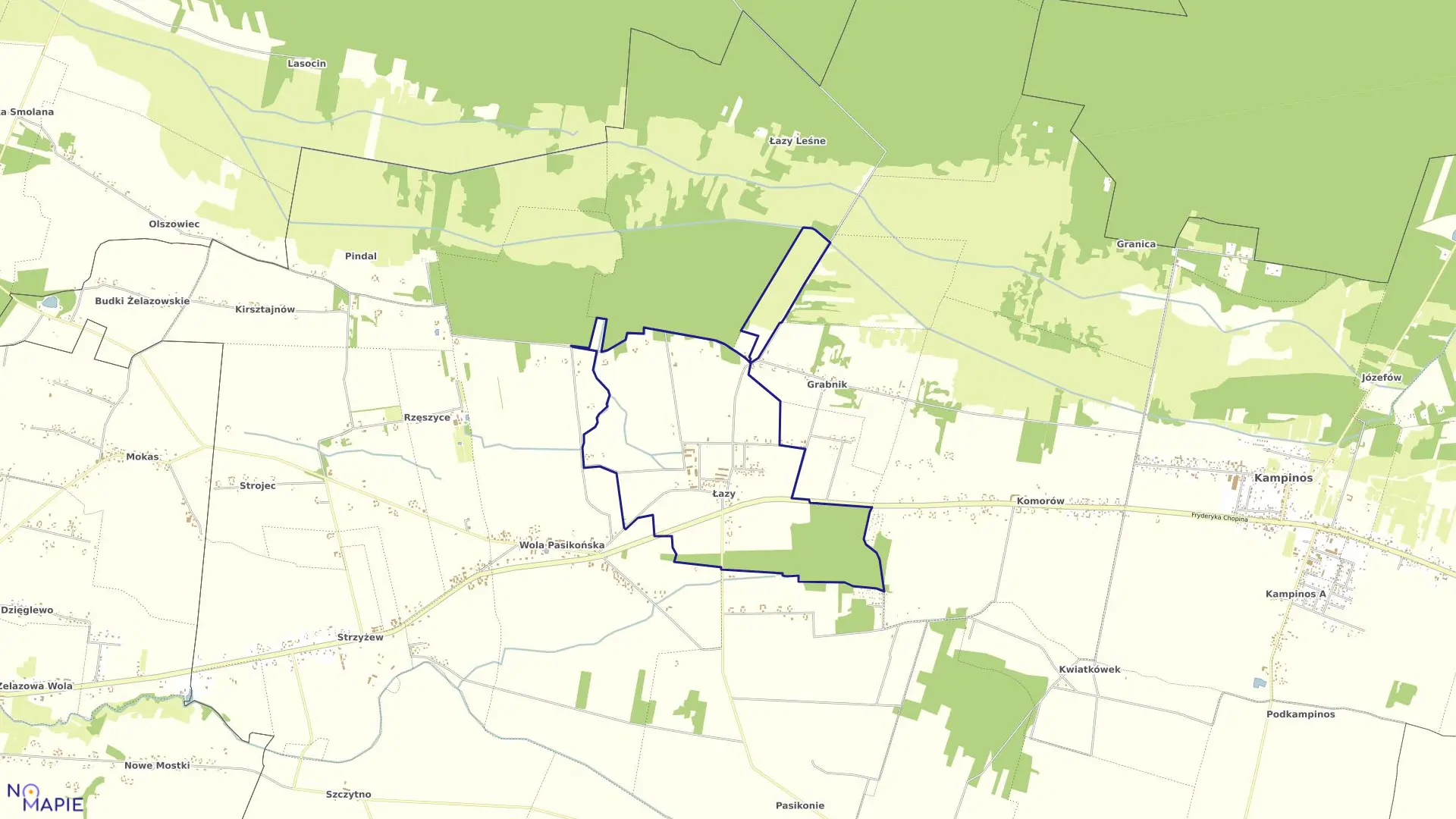 Mapa obrębu ŁAZY w gminie Kampinos