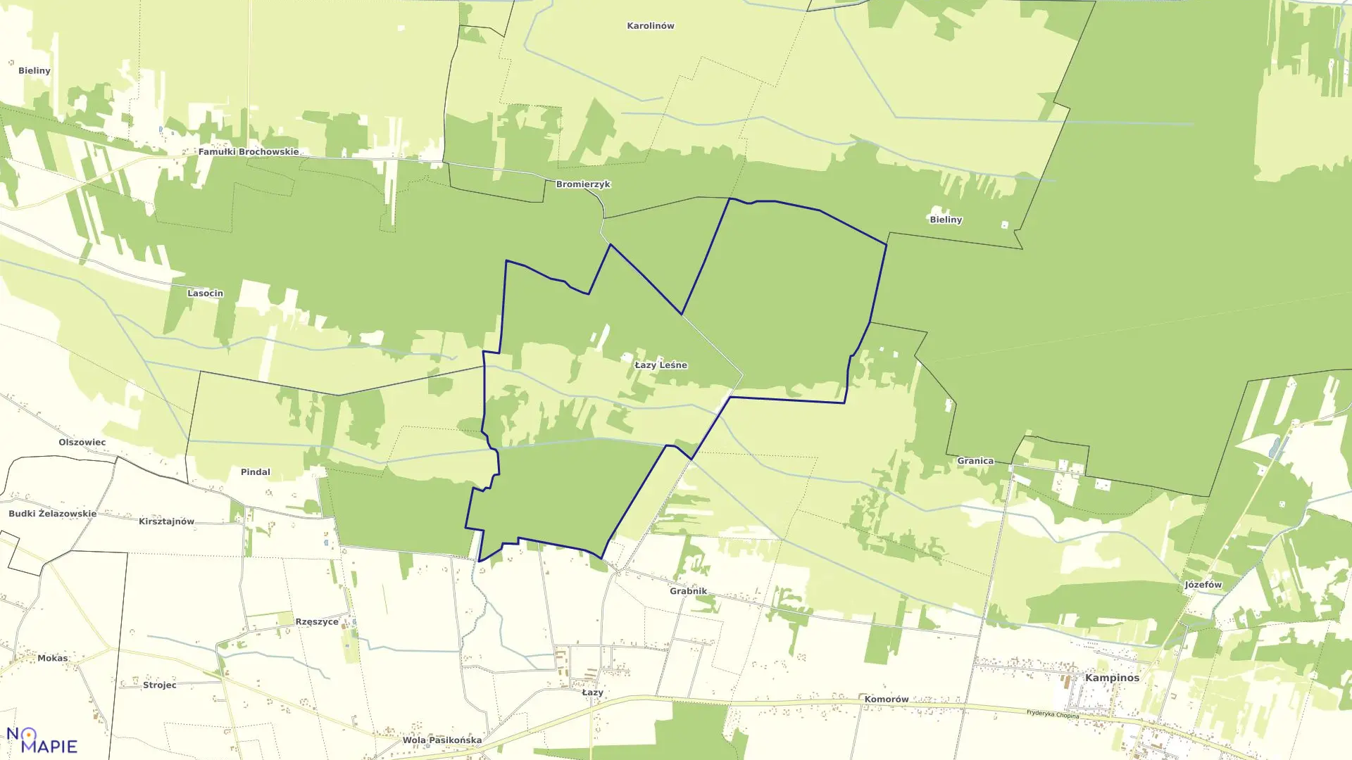 Mapa obrębu ŁAZY LEŚNE w gminie Kampinos