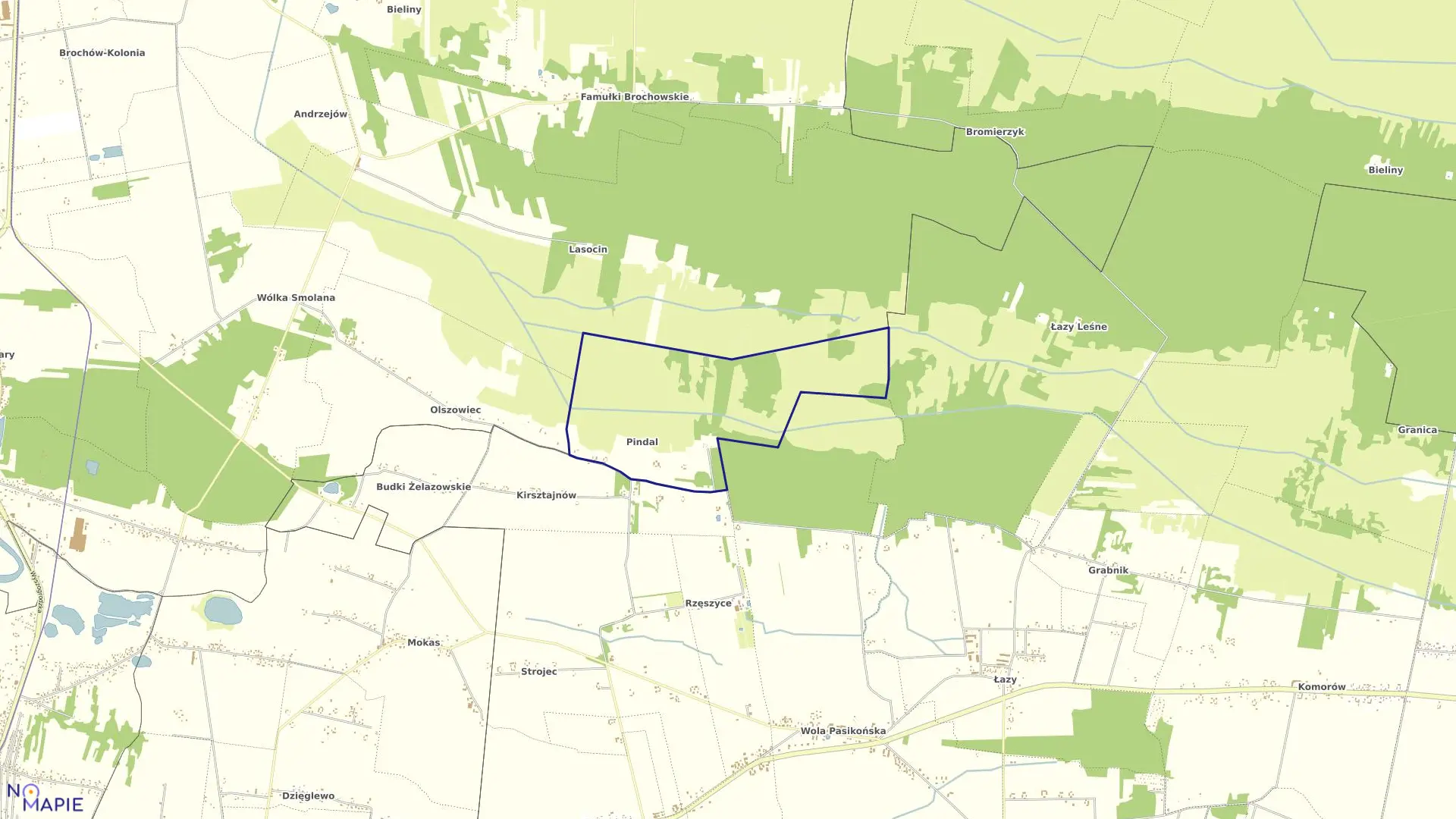 Mapa obrębu PINDAL w gminie Kampinos