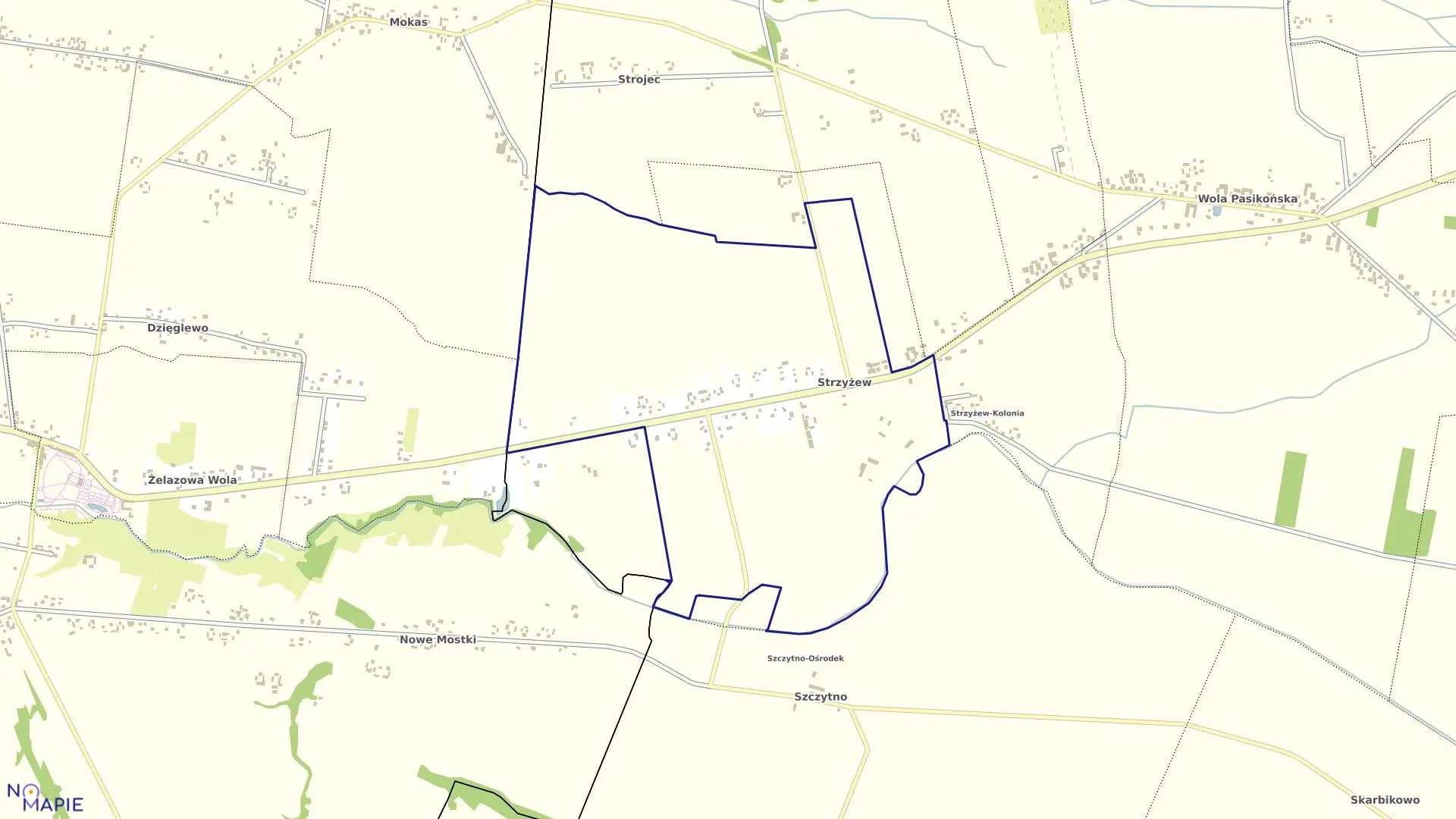 Mapa obrębu STRZYŻEW PARCELE w gminie Kampinos