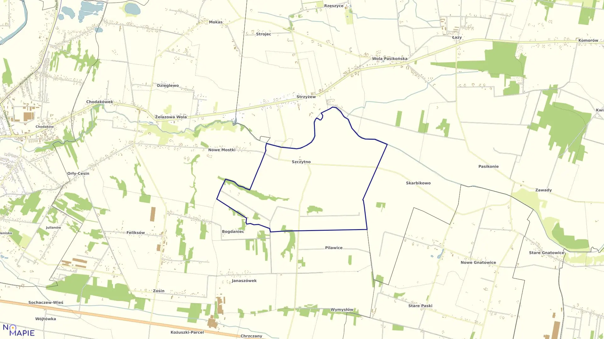 Mapa obrębu SZCZYTNO w gminie Kampinos