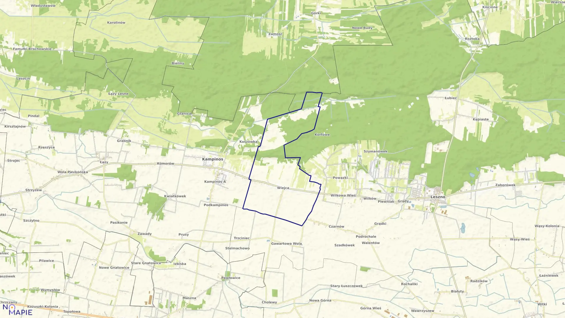 Mapa obrębu WIEJCA w gminie Kampinos