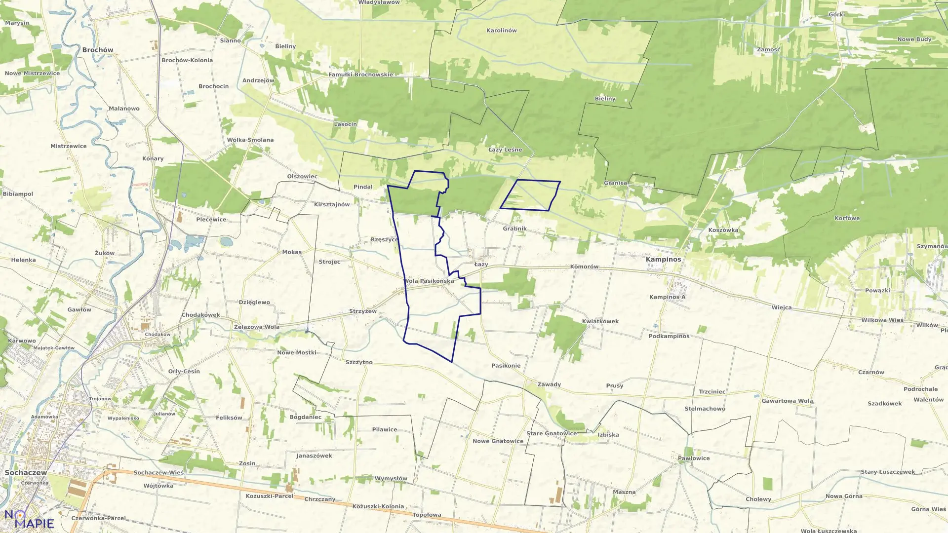 Mapa obrębu WOLA PASIKOŃSKA w gminie Kampinos